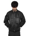 Racer Embossed Leather Jacket, black