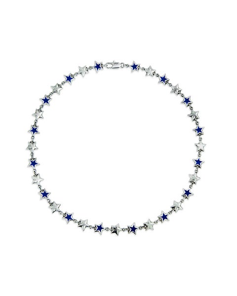 Two Jeys Enameled Stars Necklace, silver / blue