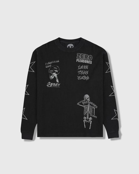 Pleasures X Zero Misled Thermal Longsleeve, black pigment dyed