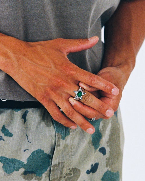 Two Jeys Bomba Ring, silver / green