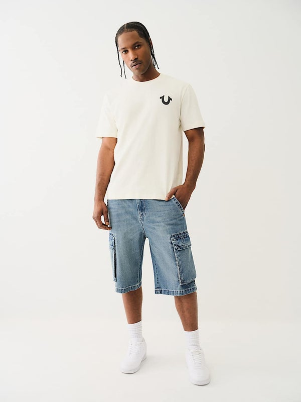 True Religion Vinny Big T Ultra Baggy Cargo Shorts, blue legend medium wash