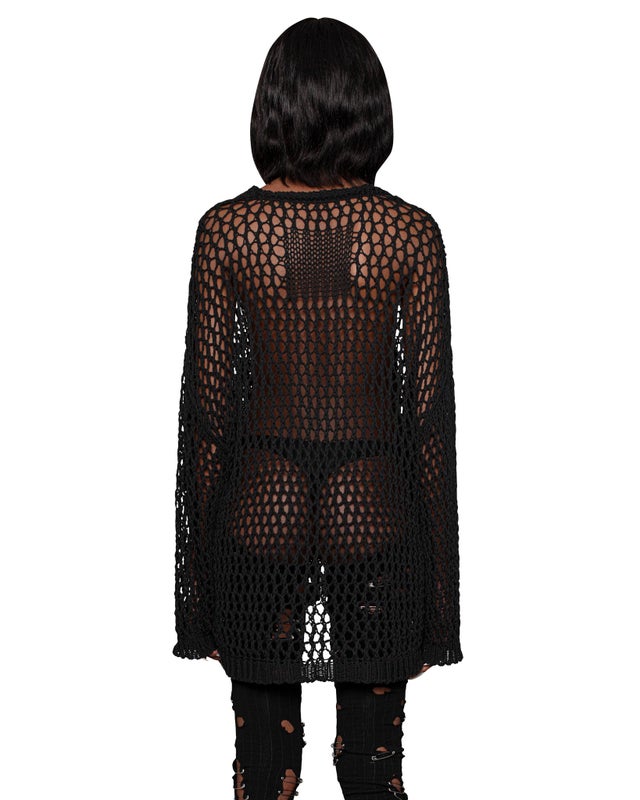 Racer Cross Net Sweater, black