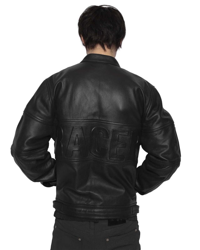 Racer Embossed Leather Jacket, black
