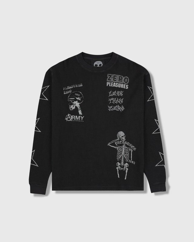 Pleasures X Zero Misled Thermal Longsleeve, black pigment dyed