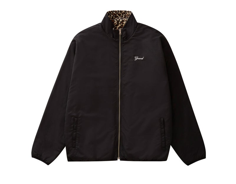 Grand Reversible Leopard Fleece Jacket, black / leopard