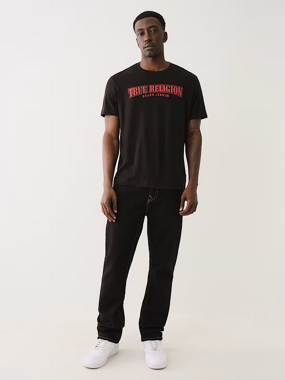 True Religion Relaxed Nu Brush Tee, jet black / red dahlia