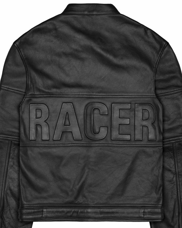 Racer Embossed Leather Jacket, black