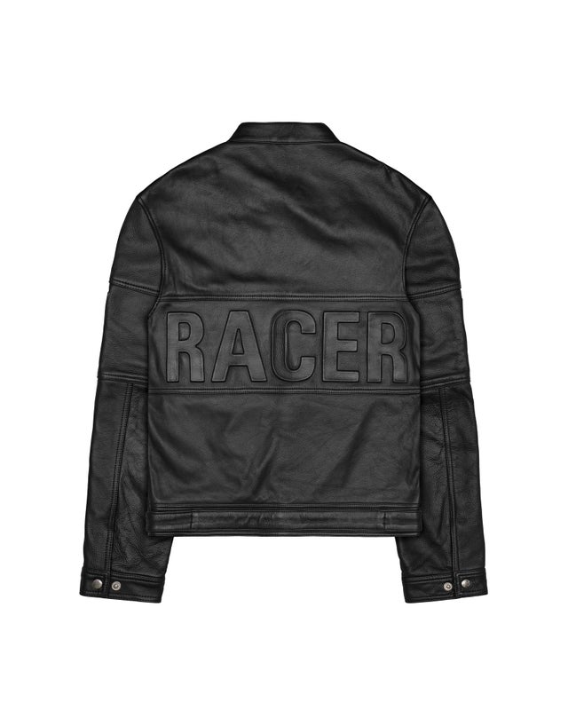 Racer Embossed Leather Jacket, black