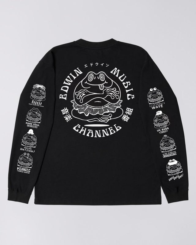 Edwin Music Channel LS Tee, black garment washed
